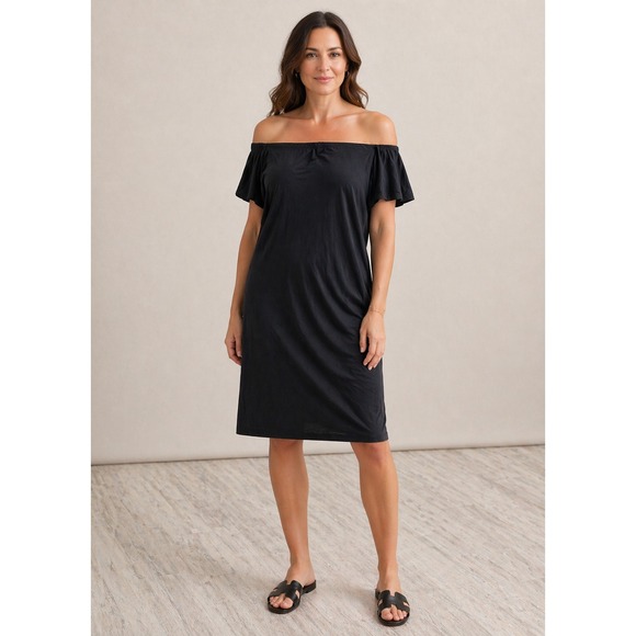 american living Dresses & Skirts - American Living‎ Boho Black Off Shoulder Flutter Sleeve Dress Minimalist Size 12
